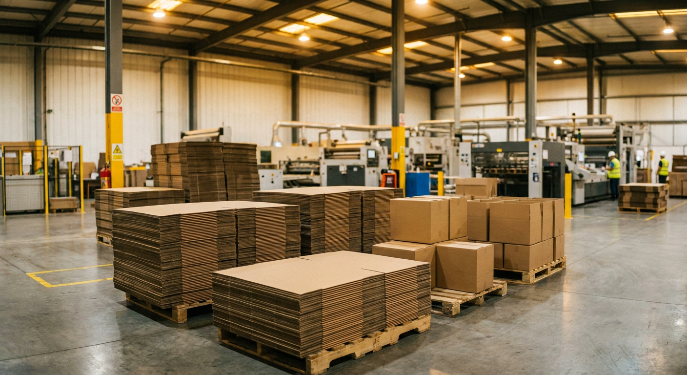 VOLIF Packaging factory floor with corrugated sheets and machinery